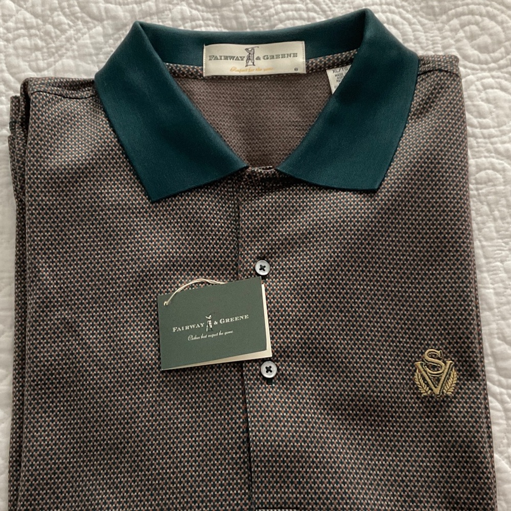 Fairway & Greene Textured Polo with Dark Teal Collar, XL